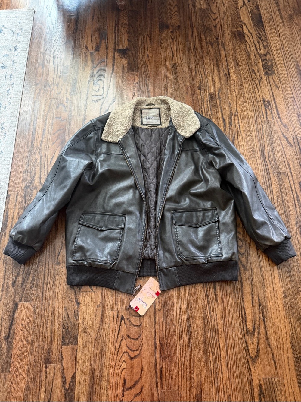 Faux Leather Bomber Jacket with Sherpa Collar